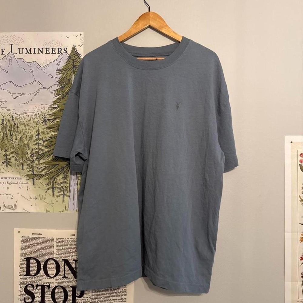 AllSaints Oversized Tee Slate Blue Ramskull Logo